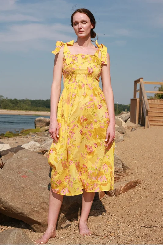Clearance Items Landscape Sleeveless Smocked Midi Dress