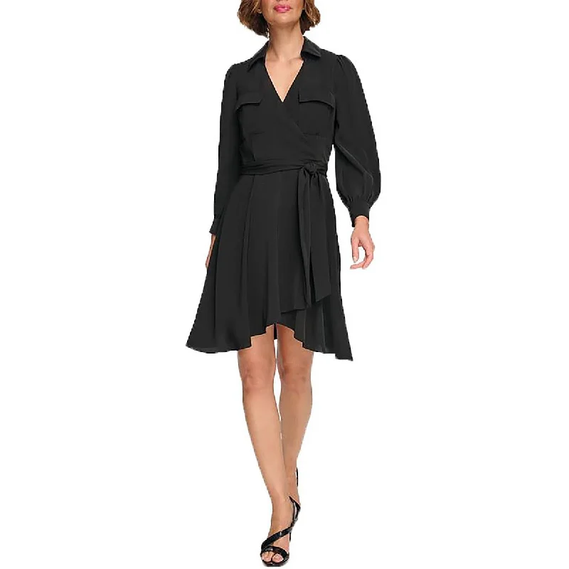 Womens Bishop Sleeve Knee-Length Mini Dress