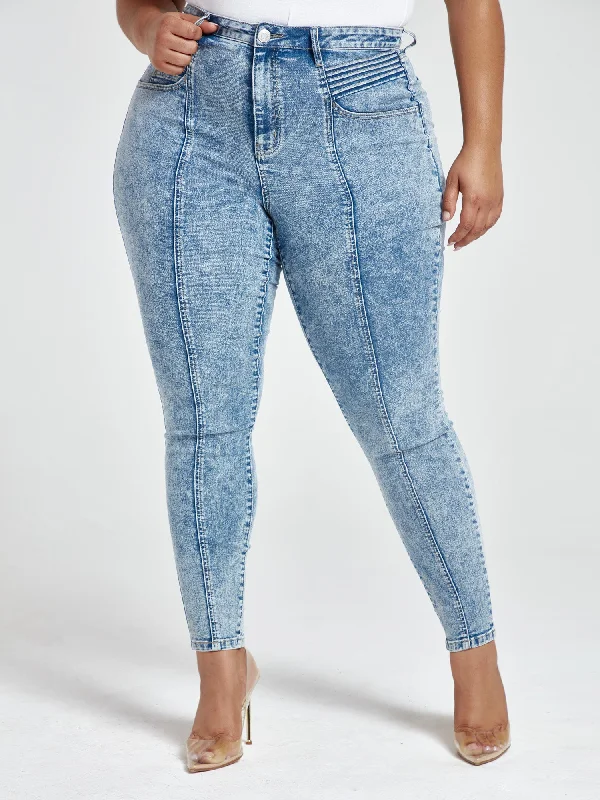 Instant Discount Medium Wash High-rise Seamed Moto Jeans