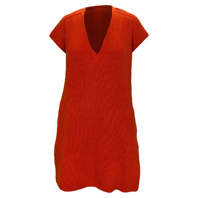 Hermès Knitted V-Neck Dress in Orange Wool