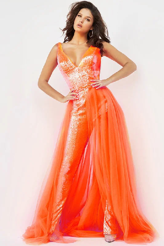 Seasonal Sale Jovani 08151 Size 00 Iridescent Fuchsia Sequin Jumpsuit Overskirt Pageant Formal Wear