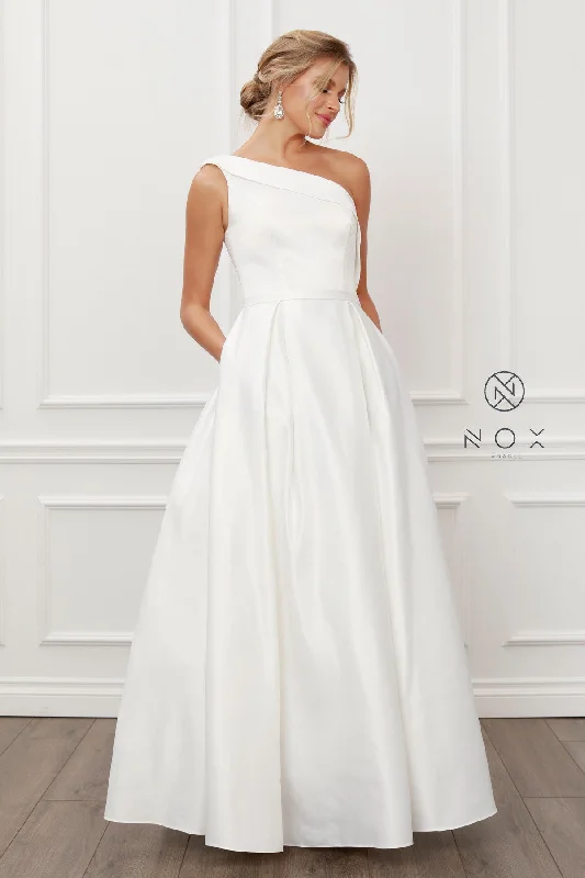 Hurry In Nox Anabel E469  White Wedding Dress Formal Gown One Shoulder A line sizes 2, 8, 14