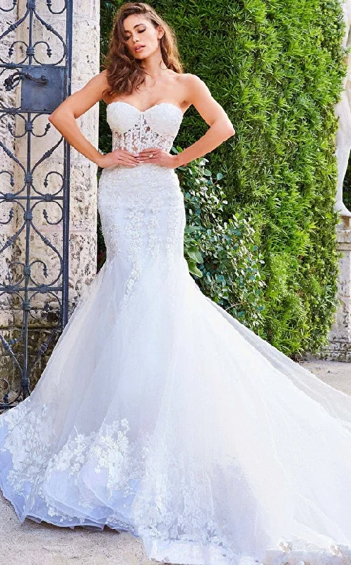 Jovani Bridal JB07260 Sheer Corset Lace Mermaid Wedding Dress Bridal Gown Train Strapless