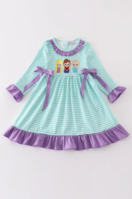Buy More, Save More Green stripe princess embroidery girl dress