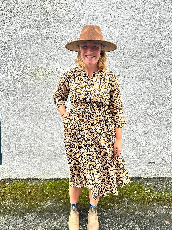 Fantastic Offers Handblock Dress - Brown Print