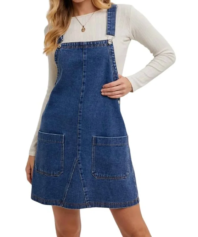 Denim Overall Mini Dress In Blue