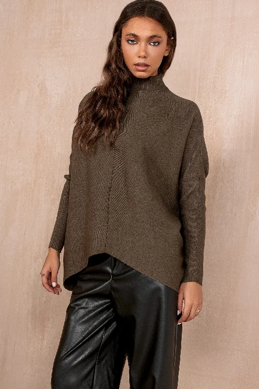 Special Price Susanna Khaki Knit High Neck Jumper