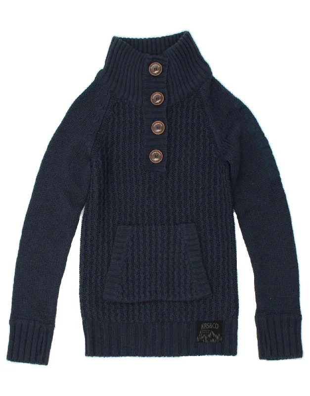 Lowest Price KANGAROOS Womens Button Neck Jumper Sweater UK 6/8 Small Navy Blue Acrylic