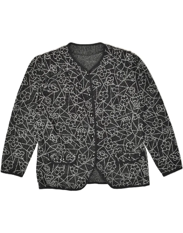 Final Sale VINTAGE Womens Cardigan Sweater UK 20 2XL Black Floral