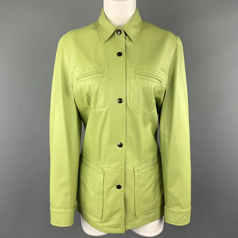 Clearance Sale VALSTAR Size 8 Green Leather Collared Snap Shirt Coat