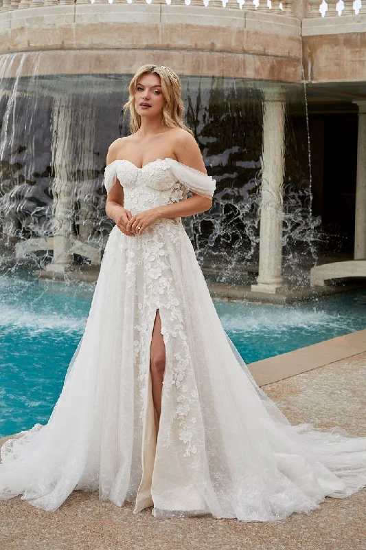 Don't Miss Casablanca Bridal 2455 Mae Wedding Dress Off the Shoulder A Line Lace with Slit