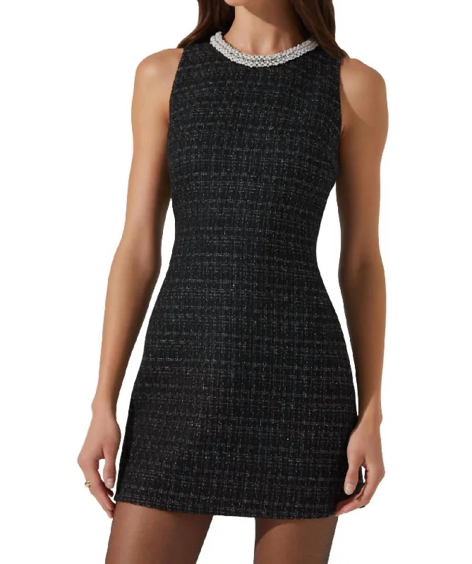 Althea Tweed Pearl Collar Mini Dress In Black