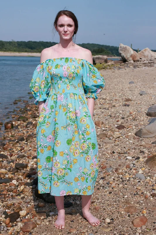 Discount Deals Garden Party Blue Smocked Midi Dress