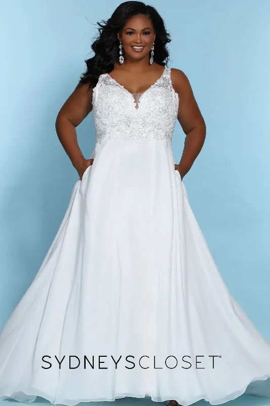 Sydney's Closet SC5246 floral bodice plus sized wedding dress v neckline SC 5246 Katy