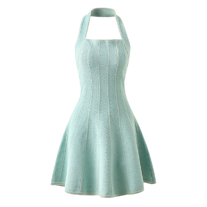 Special Price Elegant Tonal Striped Halter Neck Sleeveless Fit and Flare Mini Sweater Dress Special Price Elegant Tonal Striped Halter Neck Sleeveless Fit and Flare Mini Sweater Dress