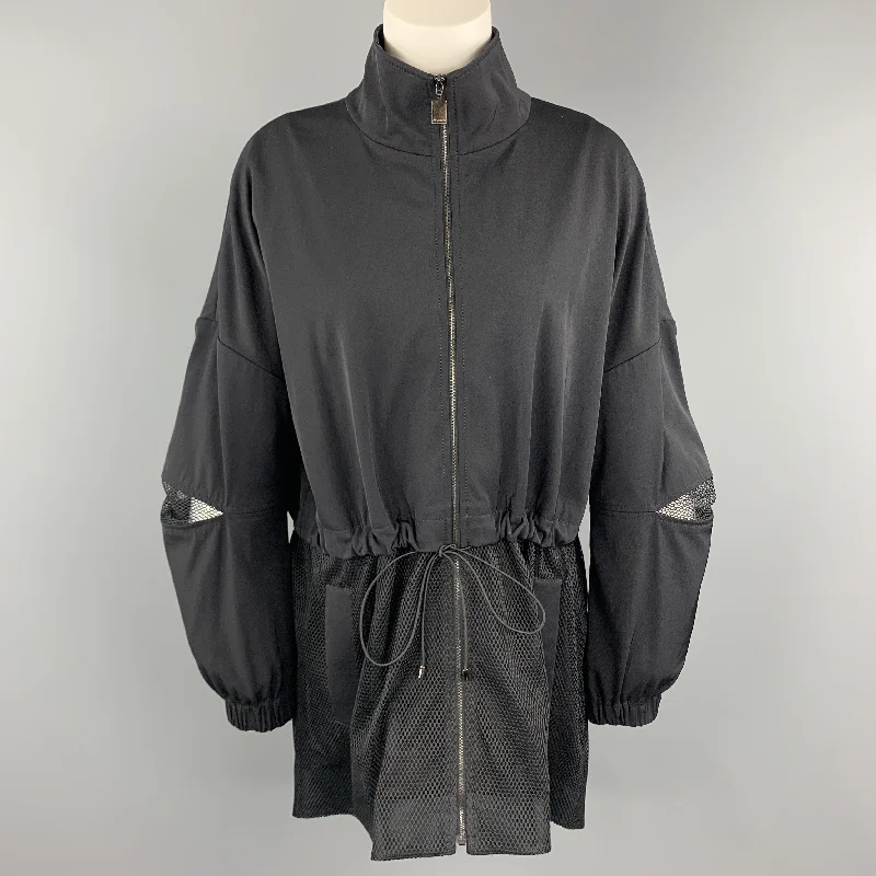 Unbeatable Prices ST. JOHN Size S Black Wool Blend Mesh Panel Drawstring Coat