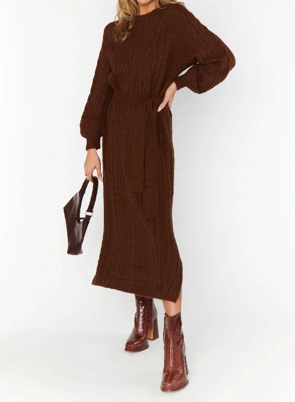 Barb Sweater Dress In Chocolate Cable Knit