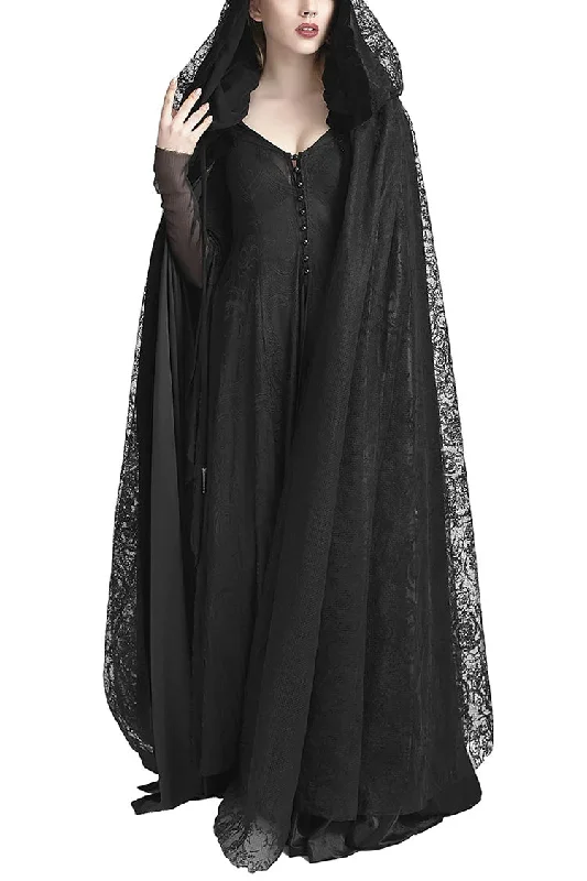 Markdown Madness Black Hooded Hollow Womens Gothic Cloak Cape Long Coat