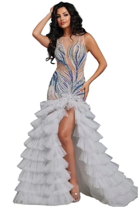 Big Savings Jovani 39846 Sheer Mermaid Ruffle Crystal Pageant Dress Maxi Slit Beaded Layer Formal Gown Big Savings Jovani 39846 Sheer Mermaid Ruffle Crystal Pageant Dress Maxi Slit Beaded Layer Formal Gown