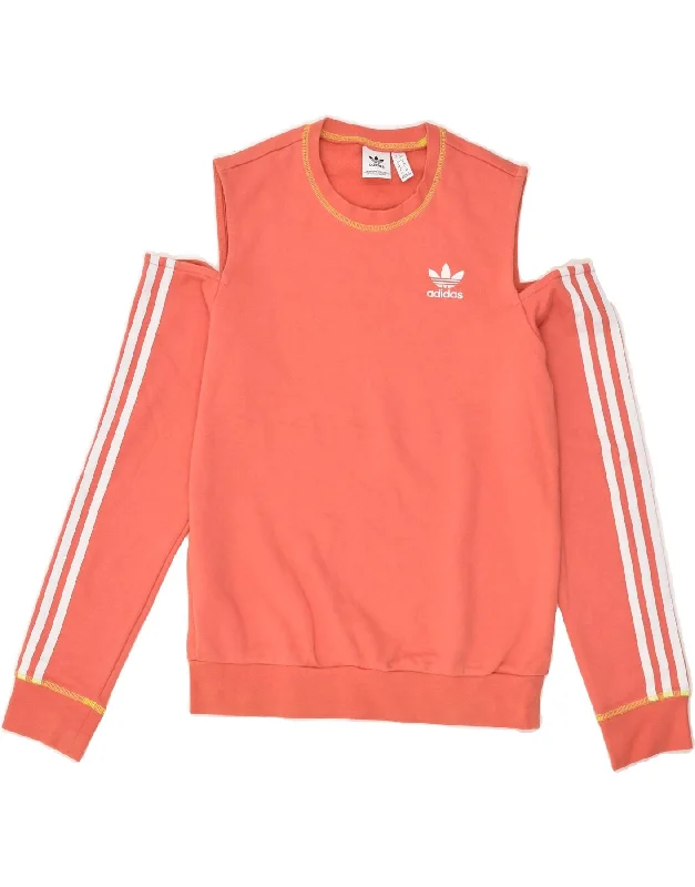 ADIDAS Womens Off Shoulder Sweatshirt Jumper UK 8 Small Orange Cotton