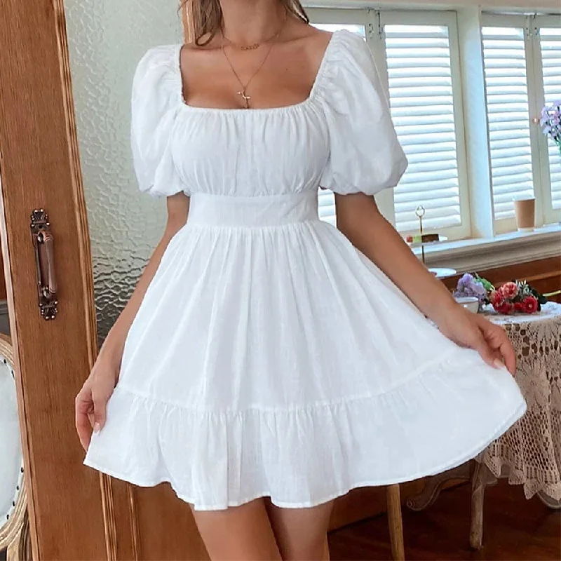 Exclusive Savings Square Neck Ruched Dress #101099