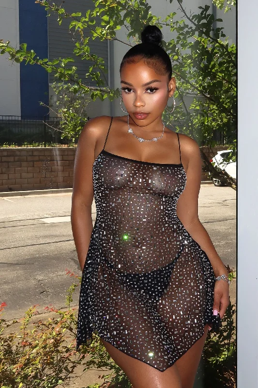 Great Deals Rock 4 You Mesh Rhinestone Mini Dress