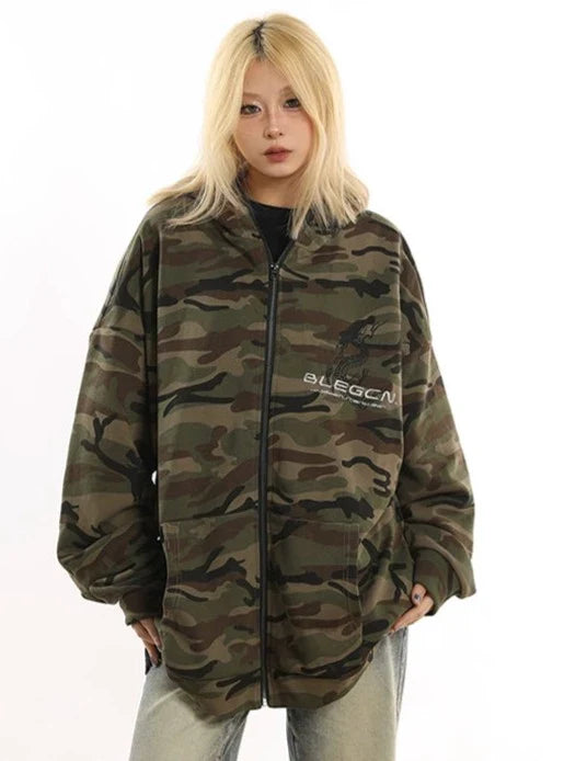 Discount Deals Oversized Camo Print Fleece Jacket