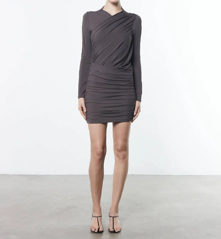 Matte Jersey Wrap Dress In Dark Pewter