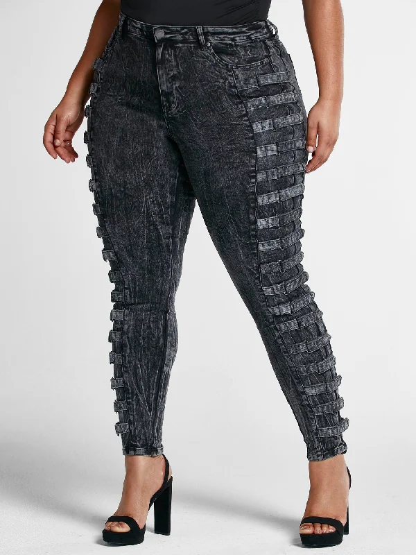 Value Deals Mid Rise Side Buckle Skinny Jeans