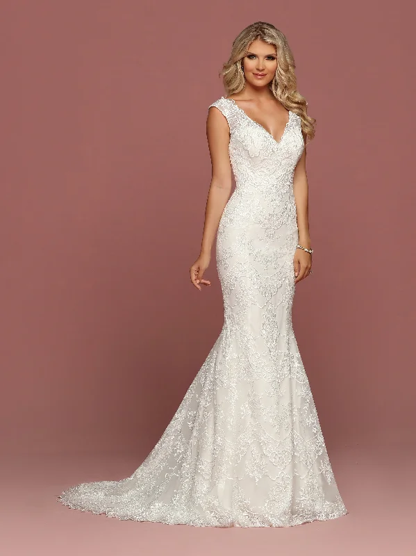 Davinci Bridal 50507 Fit & Flare Lace Mermaid Wedding Dress Sheer Illusion straps V Neck