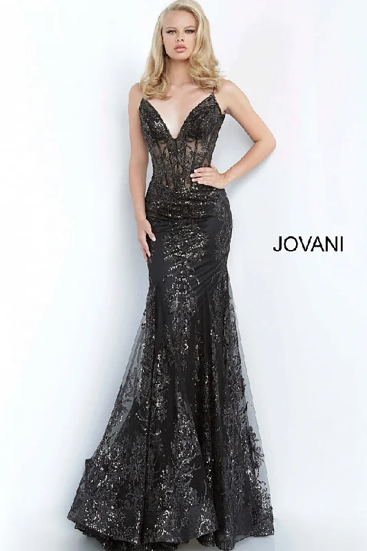 Jovani 3675 Prom Dress Sheer Corset Shimmer Mermaid Pageant Gown