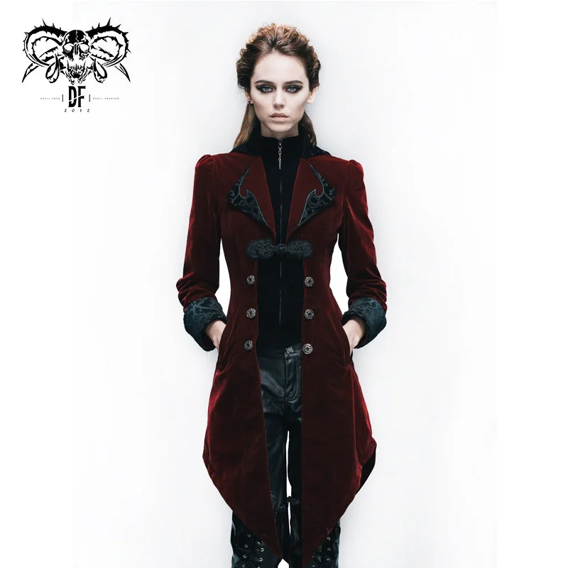 Big Savings CT02002 Autumn embroidered high collar red party gothic women coat