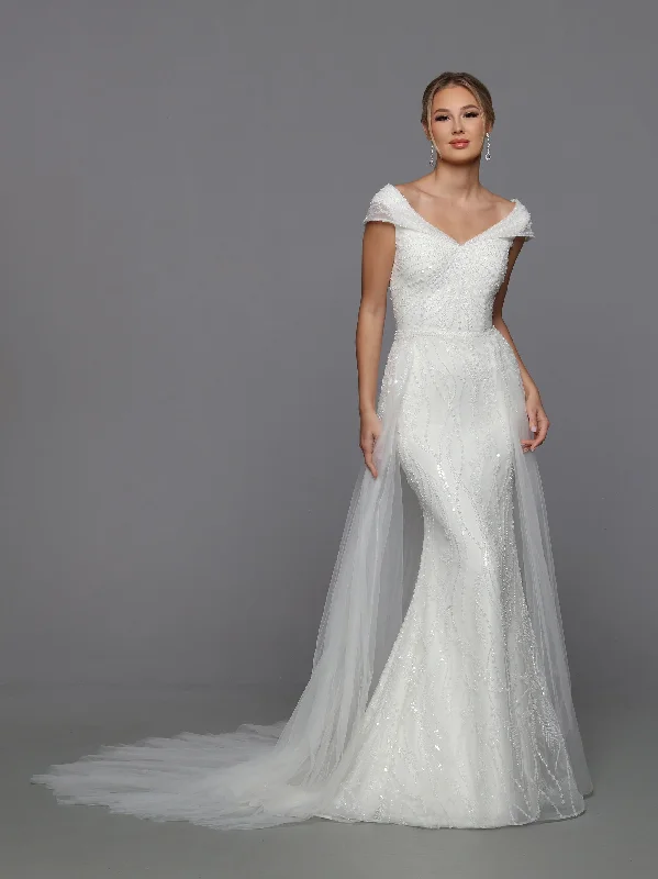 Price Rollback Davinci Bridal 50762 Size 12 Ivory Long Beaded Sequin Mermaid Bridal Gown Overskirt off Shoulder Cap sleeve