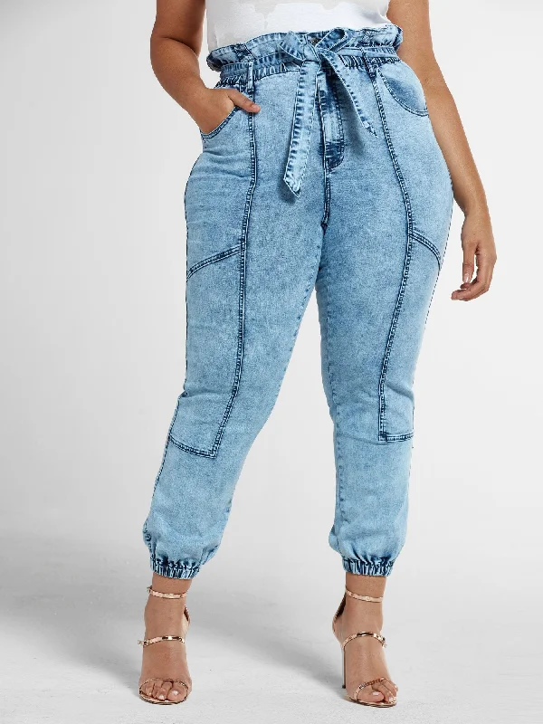 Season Finale Sale Light Wash High Rise Paperbag Waist Jogger Jeans