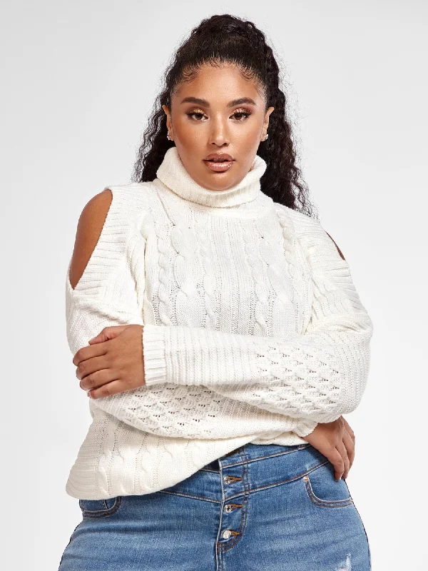 Warehouse Sale Caroline Cold Shoulder Cable Knit Sweater