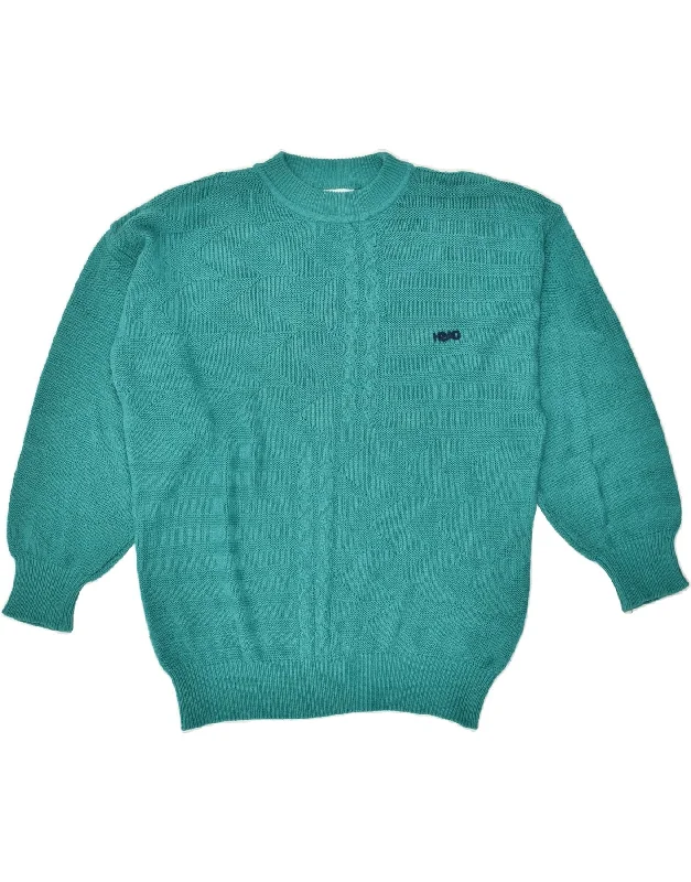 Savings Spectacular VINTAGE Womens Crew Neck Jumper Sweater UK 16 Large Turquoise Cotton