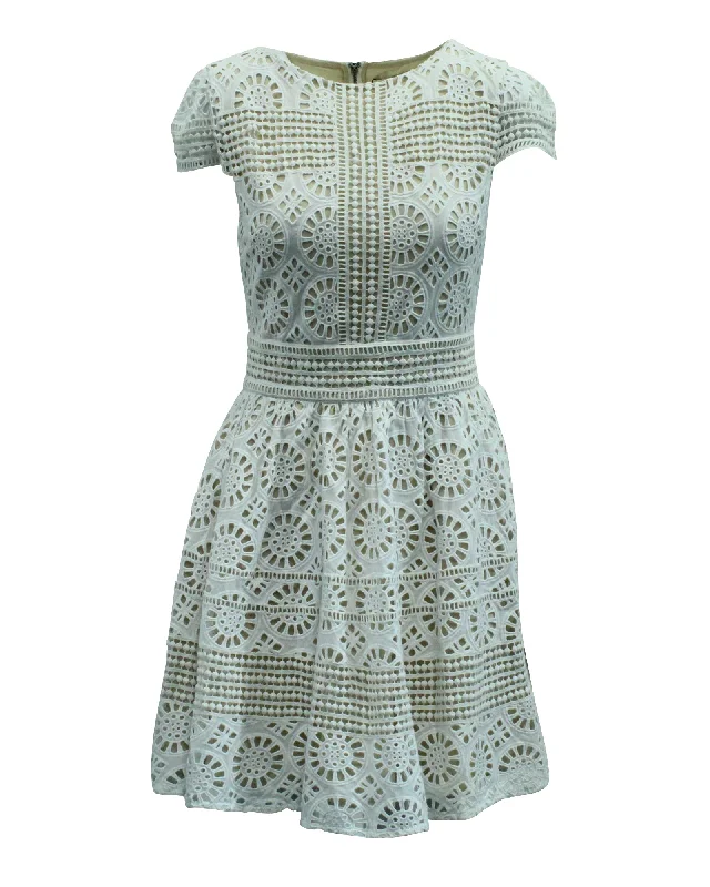 Alice + Olivia Eyelet Dress in White Cotton