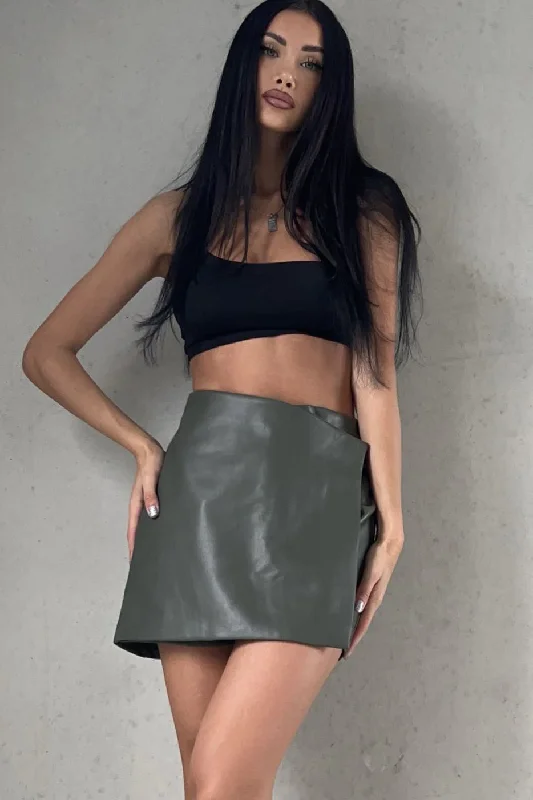 Price Buster Alannah Khaki Leather Look Skort