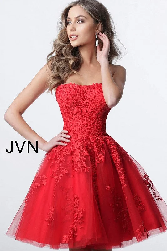 Jovani 1830 Short lace homecoming dress tulle skirt strapless Gown