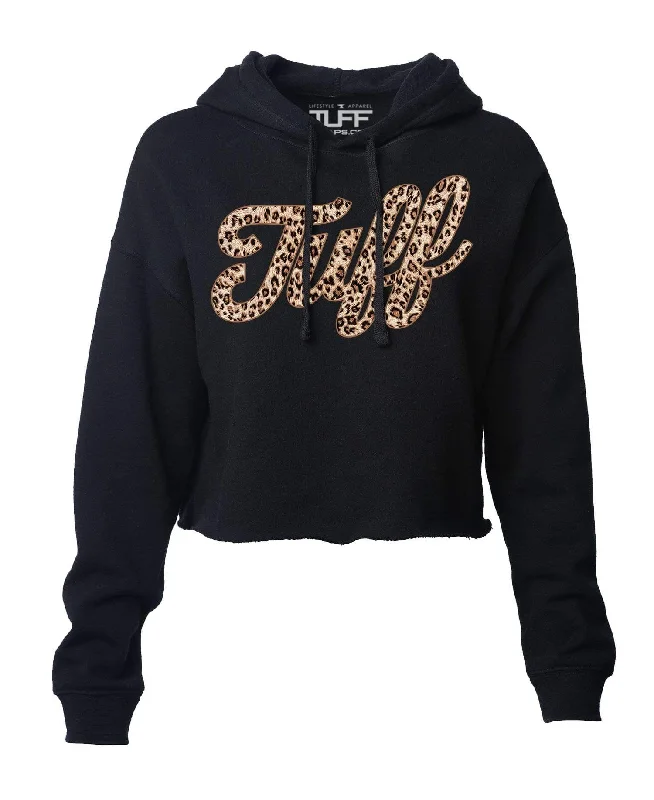 Time-Limited Offer TUFF Script Leopard Hooded Cropped Fleece