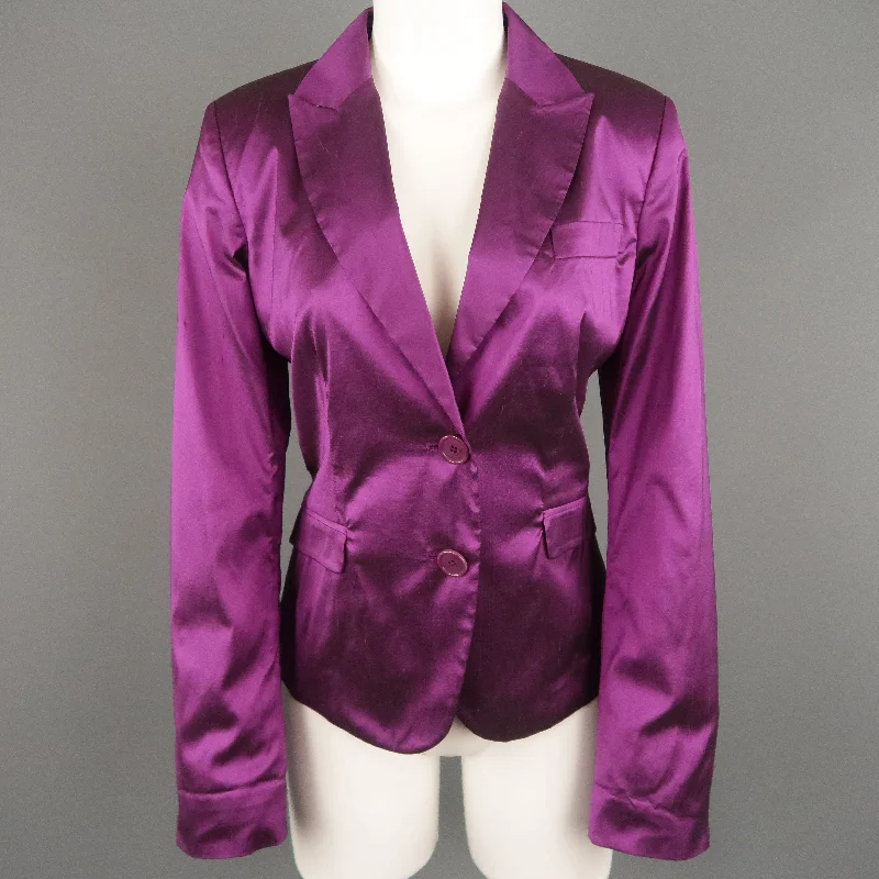 ETRO Size 10 Purple Silk Blend Textured Shantung Taffeta Blazer