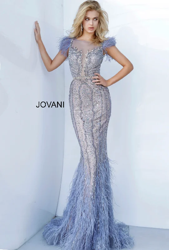 Jovani Couture 02326 Long Feather Mermaid Pageant Dress Mermaid Evening Gown