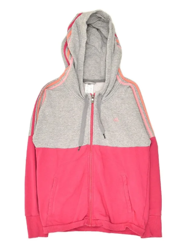 Sale Event ADIDAS Womens Zip Hoodie Sweater UK 8-10 Small Pink Colourblock Cotton
