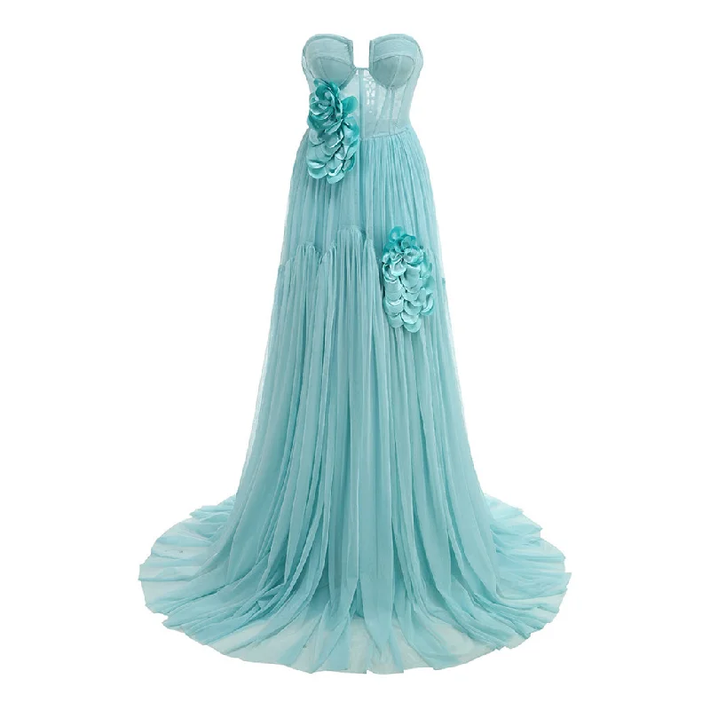 Bargain Prices Celebrity Bustier Lace Up Corset Rosette Embellished Tulle Tube Maxi Dress