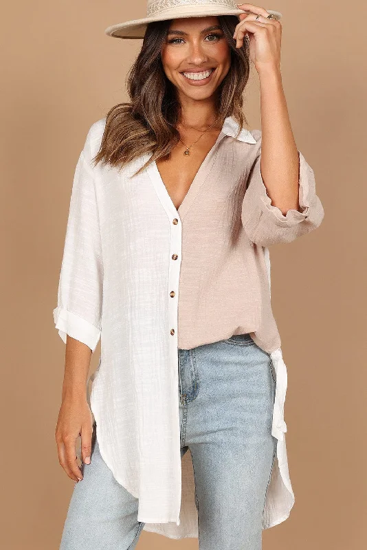 Casual Bi-Color Cotton Blend Button-Down Shirt