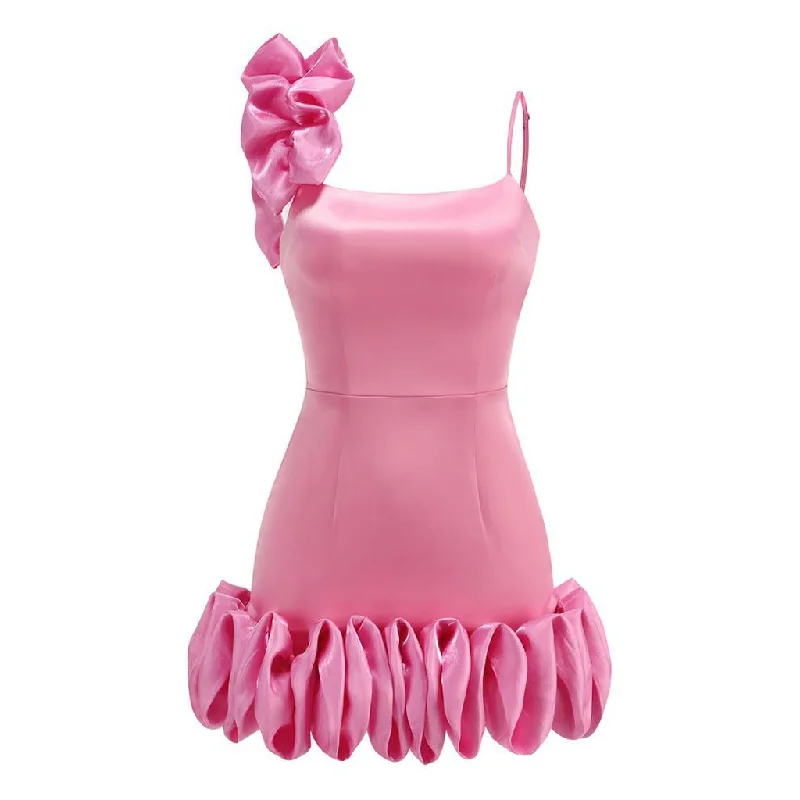 Massive Deals Voluminous Ruffle Spaghetti Strap Sleeveless Bodycon Satin Slip Mini Dress