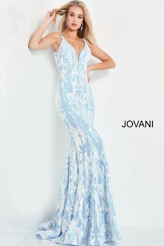 Jovani 3263 Prom Dress Long Fitted Mermaid Sequin Pageant Gown V Back