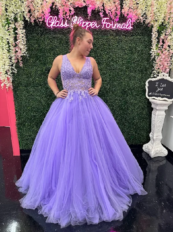 Doorbuster Deal Jovani 08572 Size 10 Lilac Tulle Ballgown Fitted Floral Lace Bodice Prom Dress