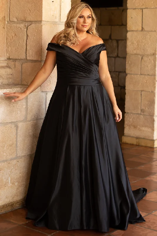 Sydney's Closet SC5257 Veronica Black Wedding Dress Off the Shoulder A line bridal buttons SC 5257