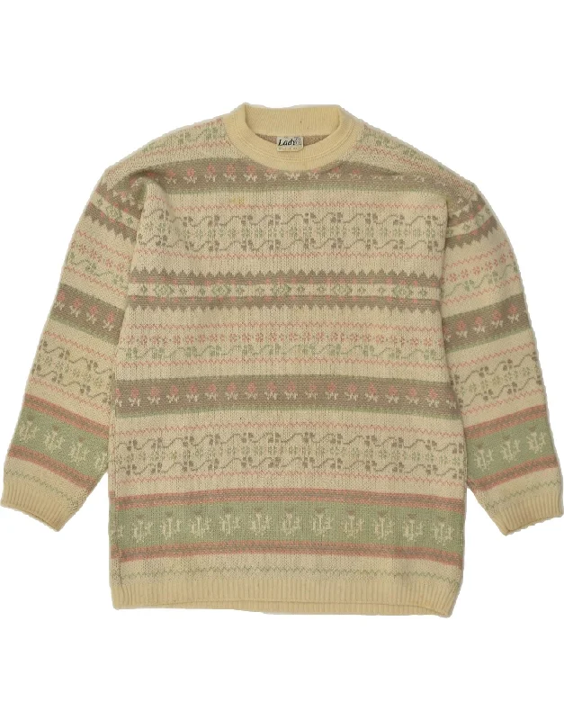 Loyalty Reward VINTAGE Womens Crew Neck Jumper Sweater UK 16 Large Beige Fair Isle